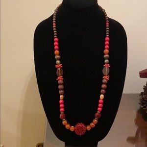 Long 32” multicolor beaded necklace with medallion
